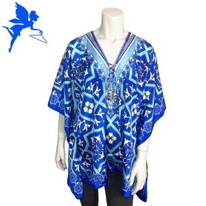RUBY YAYA Blue Diamante Lace Up Kaftan Top